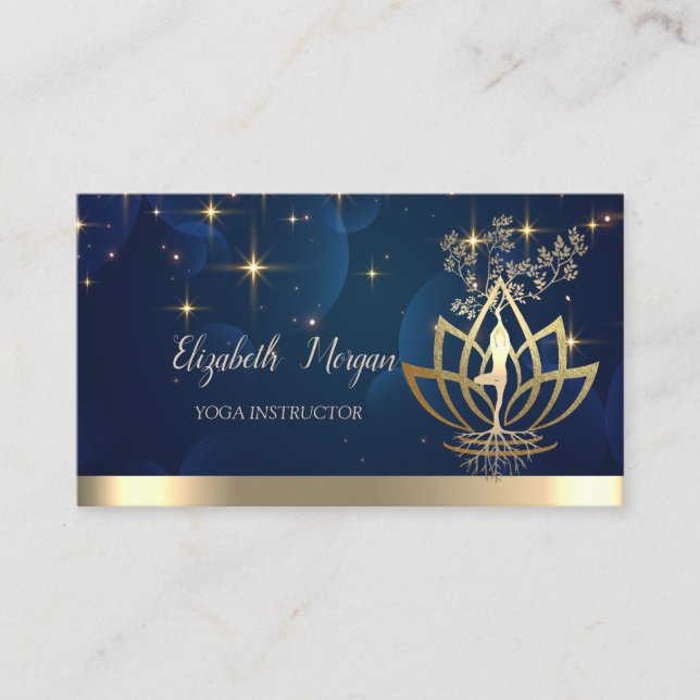 Guldträd Kvinnor Silhuett, Lotus, Yogainstruktör Visitkort (Framsida)