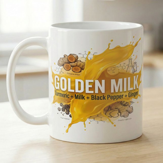 Guldturmeric Latte Botanisk Recept Kaffemugg (Skapare uppladdad)