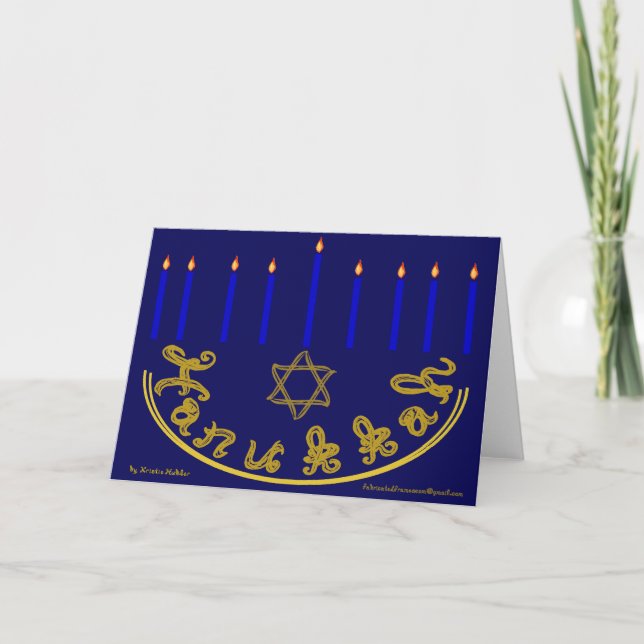 Guldtyg Font Stjärna av David Menorah Hanukkah  Kort (Framsida)