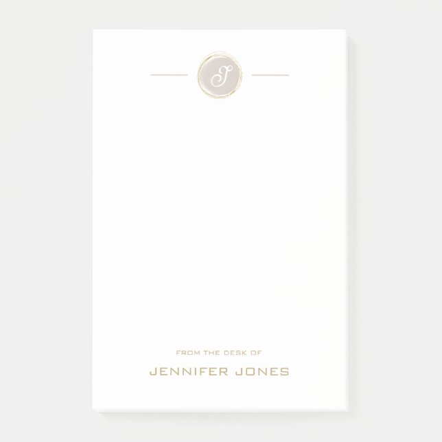 Guldtypografi Beige vattenfärgmonogramnamn Post-it Block (Framsida)