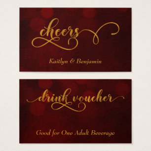 Guldtypografi över röd Bokeh, drinkkuponger Visitkort