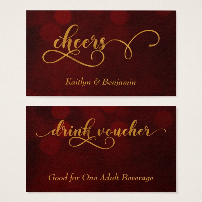 Guldtypografi över röd Bokeh, drinkkuponger Visitkort (Framsida & baksida)