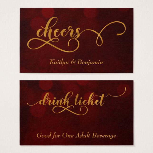 Guldtypografi över röda Bokeh-dryckesbiljetter Visitkort (Framsida & baksida)