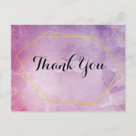 Guldtypografi rosa vattenfärg Tack Vykort