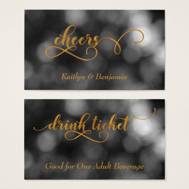 Guldtypografi Svart & Vitt Bokeh Drickbiljetter Visitkort (Framsida & baksida)