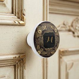 Gulduggla kompassmonogram Art Deco keramik Knopp