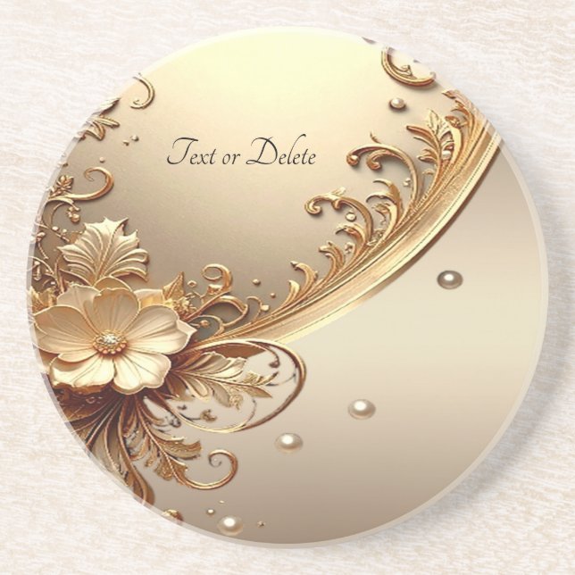 Guldutsmyckad blomster sandstens coaster underlägg (Framsidan)