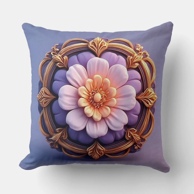 Guldutsmyckad blomsterformad medaljongdesign kudde (Framsida)