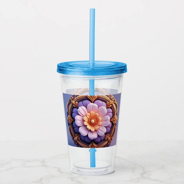 Guldutsmyckad blomsterformad medaljongdesign take away mugg (Framsida)