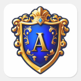Guldutsmyckad sköldkrön med bokstaven A Fyrkantigt Klistermärke