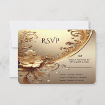 Guldutsmyckat Blommigt RSVP-kort