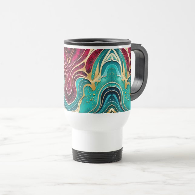Guldvågor Fluid Art Kaffemugge Resemugg (Framsida höger)