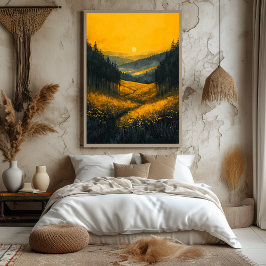 Guldvärldens solnedgång i monokrom gul poster