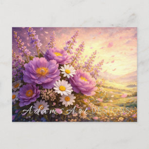 Guldvärlds pion & vildblomma solnedgång vykort