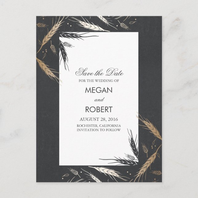 Guldvete Höst Modernt Spara Datum Meddelande Vykort (Framsida)