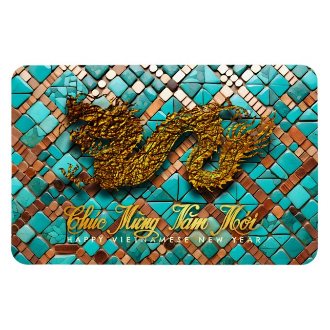 Guldvietnamesisk dragon År 2024 Mosaic RecPM Magnet (Horisontell)