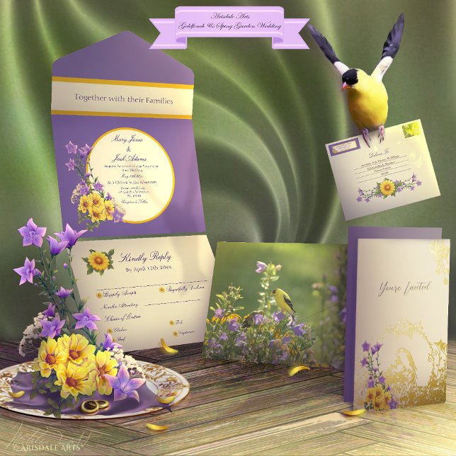 Guldvinge Vårträdgård Bröllop Crème (Spring into your wedding with Arisdale Arts Goldfinch Garden and Spring Garden Collection set.)