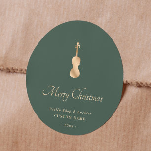 Guldviolin Luthier Elegant God Jul Runt Klistermärke