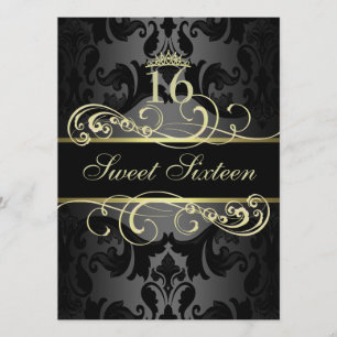 Guldvirvel Damask Sweet16 Födelsedagsinbjudan Inbjudningar