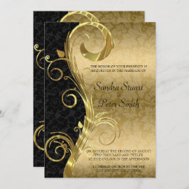 Guldvirvel och guld svart Damaskus bröllop Inbjudningar
