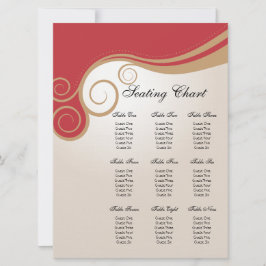 Guldvirvlar på röd och krämfärgad sittplatskarta inbjudningar