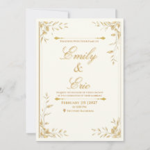 Guldviskning - Elegant Guld Bröllopsinbjudan