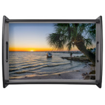 Gulf Breeze Florida Solnedgång Stor Serveringsbric