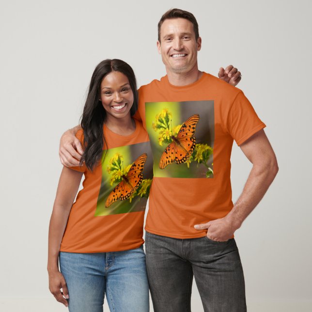Gulf Fritillary aka Passion Butterfly on Goldenrod T Shirt (Unisex)
