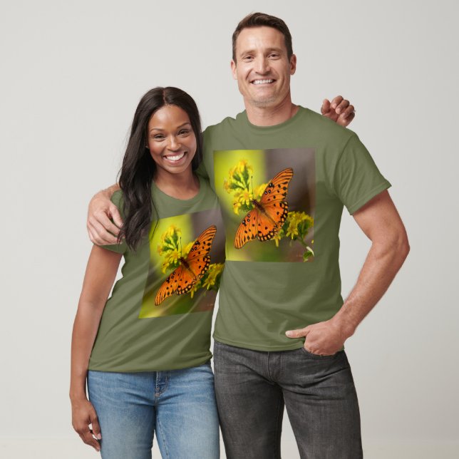 Gulf Fritillary aka Passion Butterfly on Goldenrod T Shirt (Unisex)