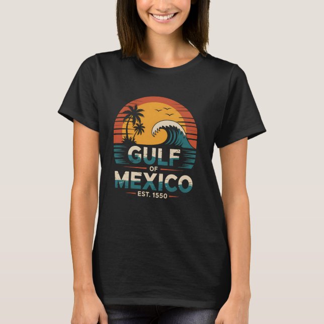 Gulf Mexico Beach Summer Vacation Retro Sunset Des T Shirt (Framsida)