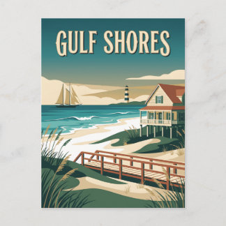 Gulf Shores Alabama Strand Kustnära Vintage Affisc Vykort