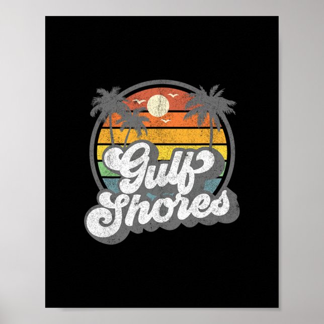 Gulf Shores Alama Semester Palmträd Retro Strand 7 Poster (Framsidan)