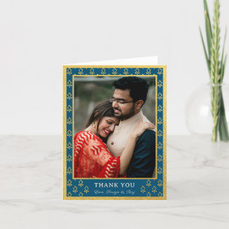 Gulfenad foto med foto Glitter Flower Bröllop Tack Kort