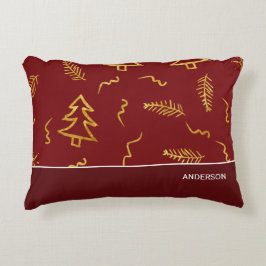 Gulfenad olja Julgran Mönster Red Helgdag Prydnadskudde