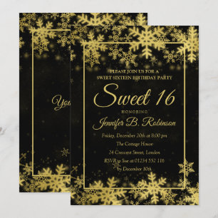 Gulfenad olja Snöflingor Sweet 16 Birthday Inbjudningar