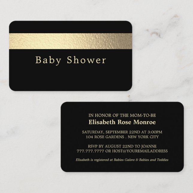Gulfenad Rand, Jet Black Baby Shower Biljett (Fram/baksida)