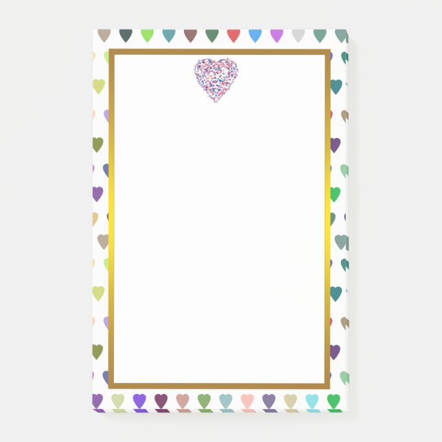 Gulfenad Rosa Kärlek Heart Mönster Valentine Post-it Block (Framsida)