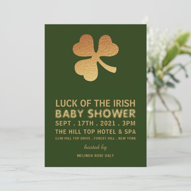 Gulfenad Shamrock, Irish Baby Shower Inbjudningar (Stående Fram)