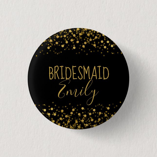 Gulfenkonfetti Bridesmaid Namn Badge ID455 Knapp (Framsida)