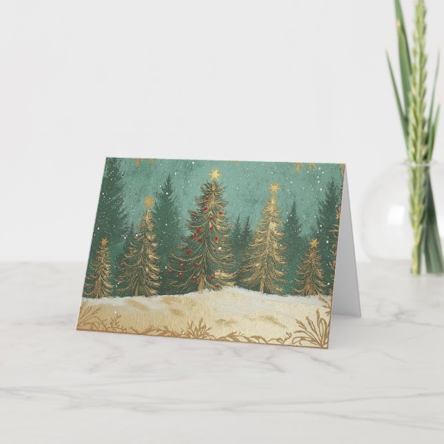 Gulfenolja Gräs Träd i Snowy Scene Kort (Framsida)