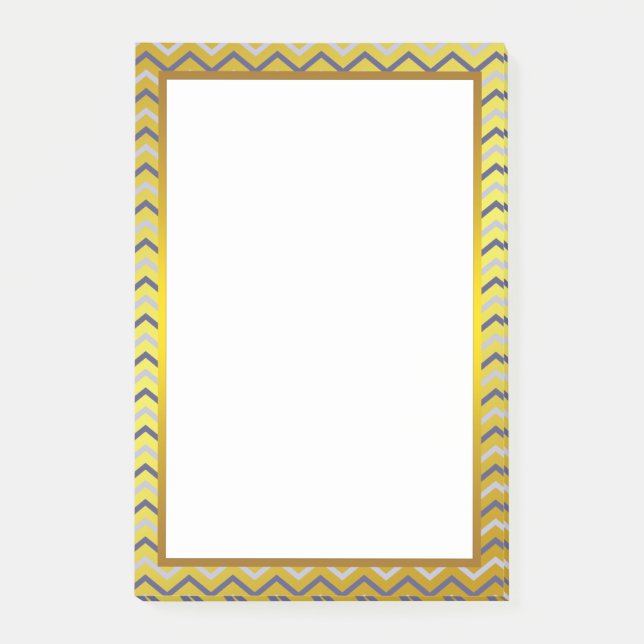 Gulfenolja Silver Grått Chevron Zigzag Mönster Post-it Block (Framsida)