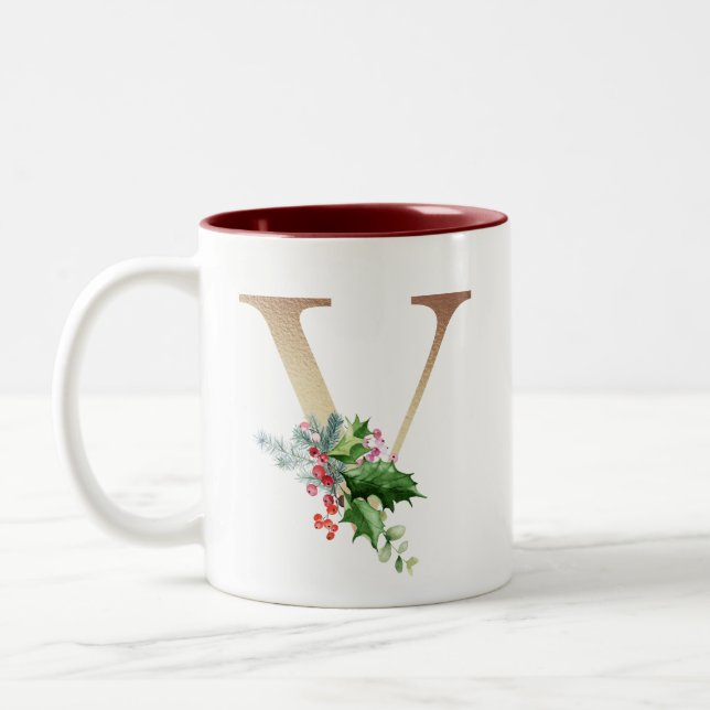 Gulfenolja V Monogram Gräs och Berry jul Två-Tonad Mugg (Vänster)