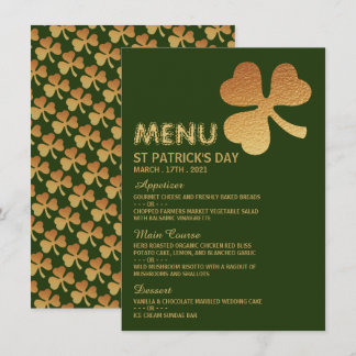 Gulfenshamrock, St patrick's day Menu-kort Inbjudningar