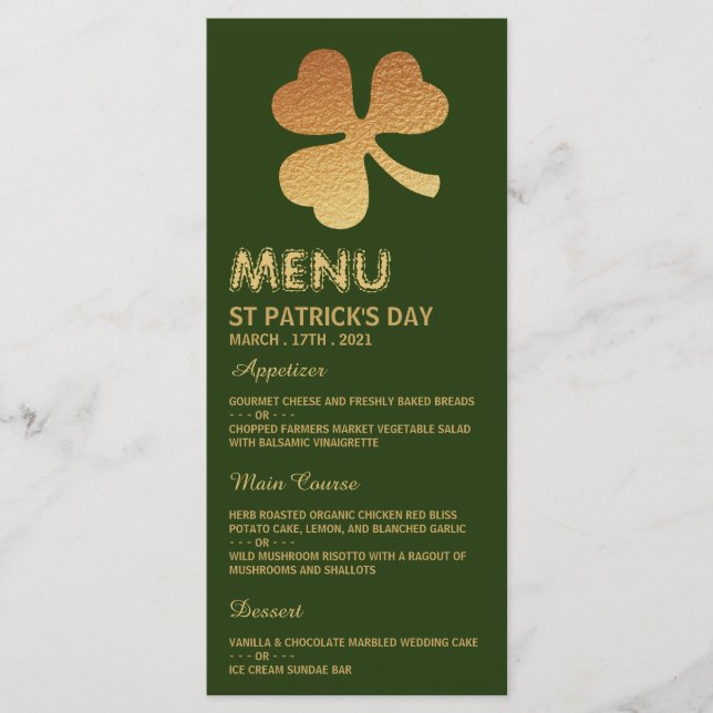 Gulfenshamrock, St patrick's day Menu-kort Meny (Framsida)