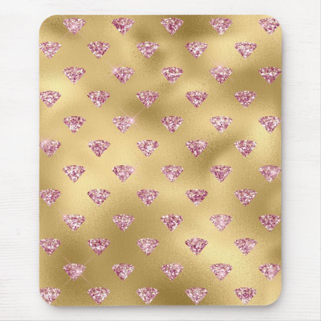 Gulffett och Ljusa rosa glasdiamanter Glitter Musmatta (Framsidan)