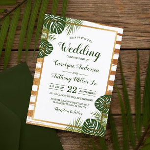 Gulffyr och Grönt Handflatan Löv Beach Wedding Inbjudningar