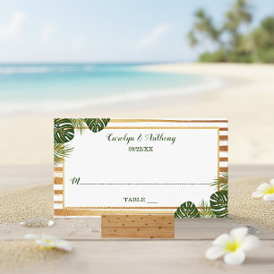 Gulffyr och Grönt Handflatan Löv Beach Wedding Placeringskort