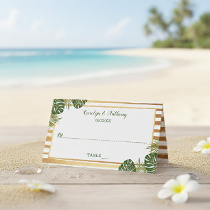 Gulffyr och Grönt Handflatan Löv Beach Wedding Placeringskort