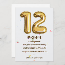 Gulflegeringar och konfetti 12:e Födelsedagsfest Inbjudningar