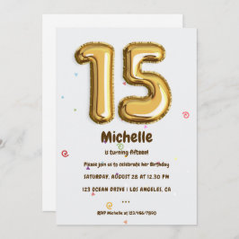 Gulflegeringar och konfetti 15:e Födelsedagsfesten Inbjudningar